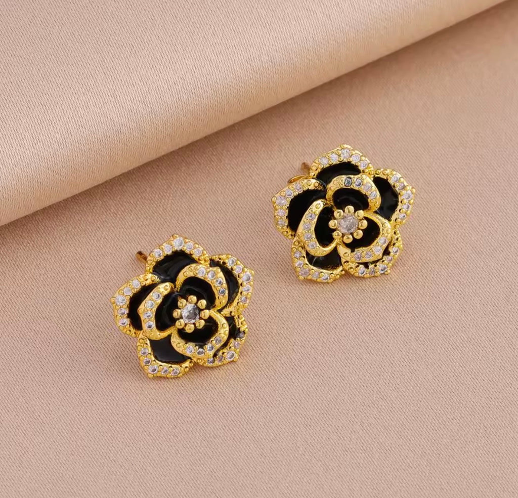 Schwarz-Gold Edelstahl Schmuckset – Elegante Halskette & Ohrringe