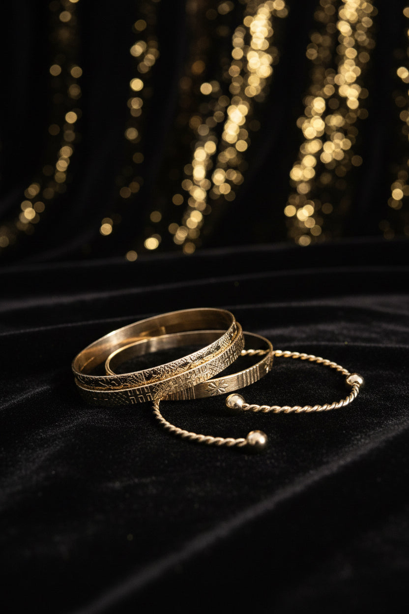 Punk Armbandset Gold – 7-teilig, Herzdetails, offene Metallarmreifen für Damen, Mode 2024